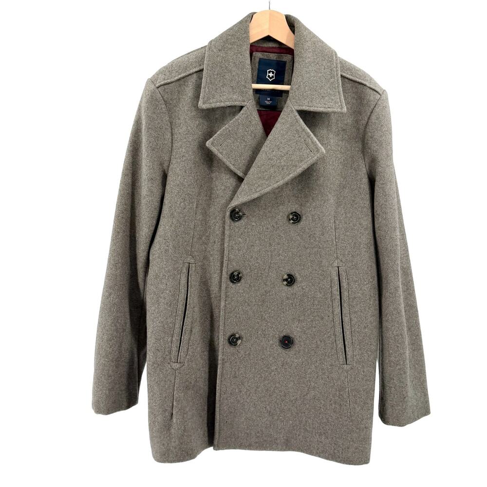 Victorinox Gray 100% Wool Double-Breasted Peacoat